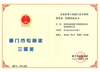 Third Prize of Xiamen Patent Award