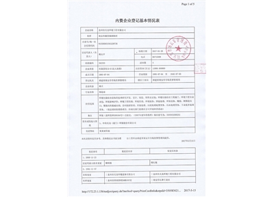 Xiamen Tianlong Domestic Investment Certificate